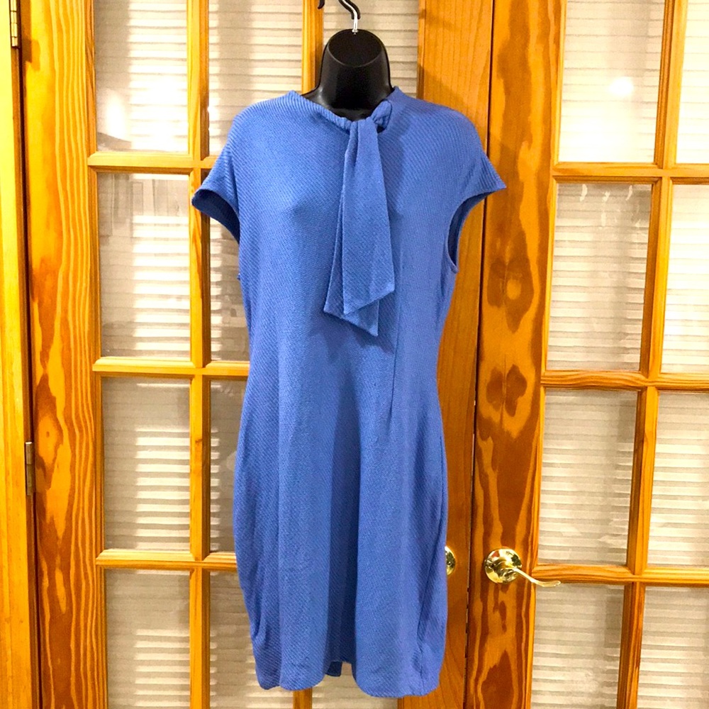 St.John Size 10 Blue Pussybow Dress
